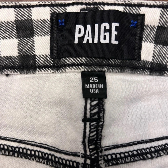 PAIGE Gingham Black White Hoxton Ankle Straight Leg Split Hem Jeans Stretchy 25 - Picture 9 of 12